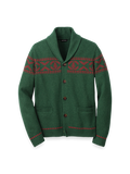Product Image of Cotton Button Front Fair Isle Shawl Collar Cardigan Sweater-Green