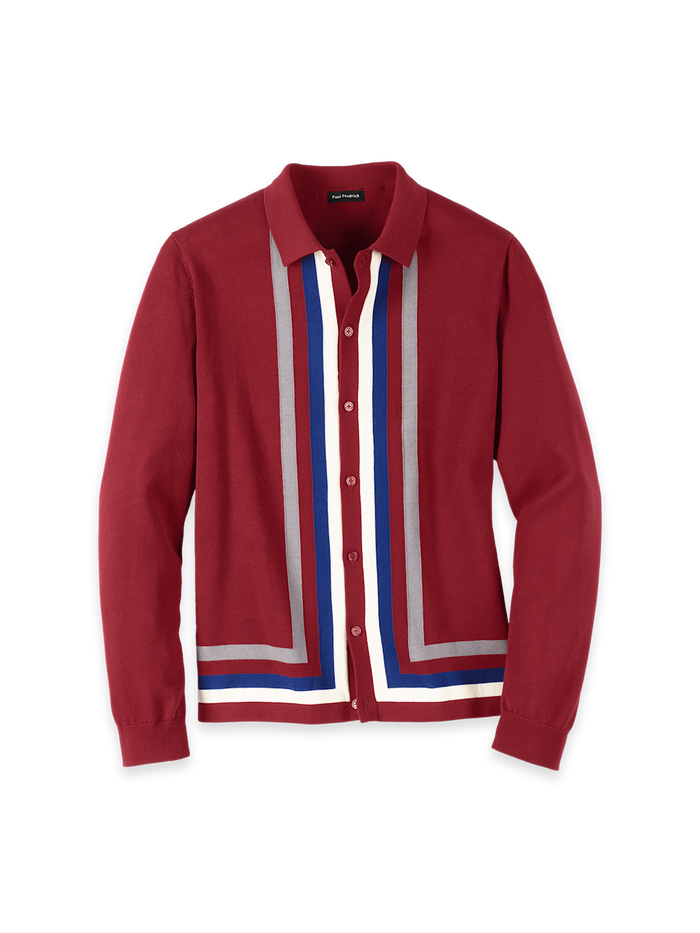 Product Image of Cotton Button Front Polo-Burgundy