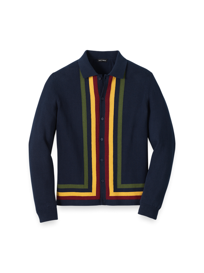 Product Image of Cotton Button Front Polo-Navy