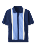 Product Image of Cotton Button Front Polo-Navy