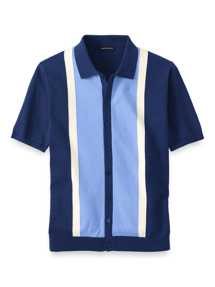 Product Image of Cotton Button Front Polo-Navy