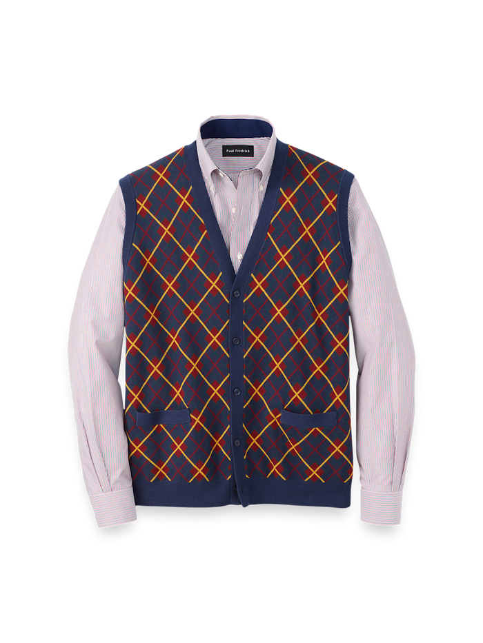 Product Image of Cotton Button Front V-neck Cardigan Vest-Multi