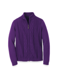 Cotton Cable Full Zip Mock Neck Sweater - Purple