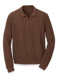 Product Image of Cotton Cable V-neck Polo-Brown