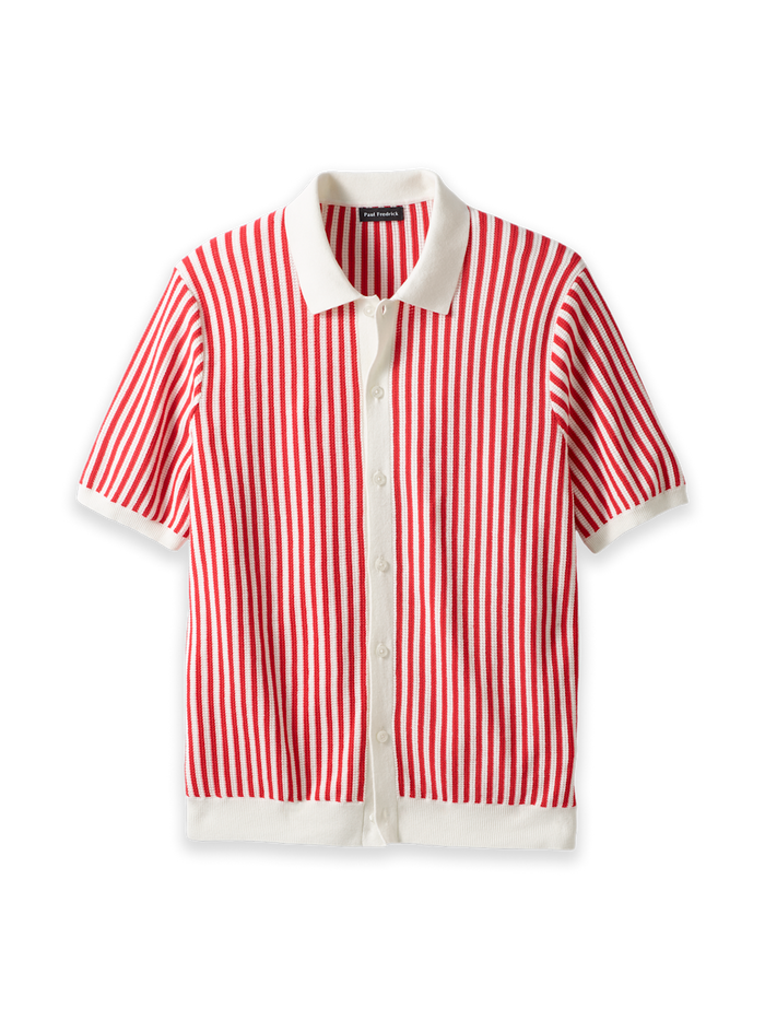 Product Image of Cotton Crochet Button Front Polo-Pink