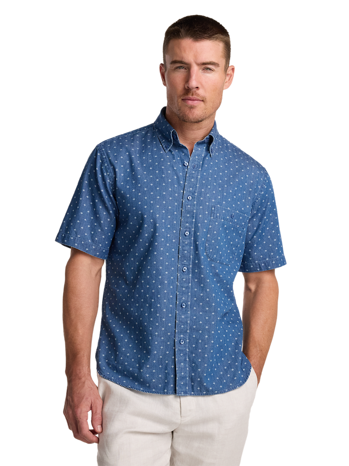 Alternate Image of Cotton Denim Geometric Dot Casual Shirt-1