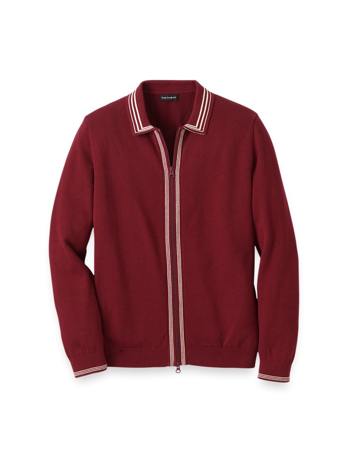 Product Image of Cotton Full Zip Polo-Burgundy