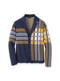 Product Image of Cotton Notch Lapel Cardigan Sweater-Navy/Gold