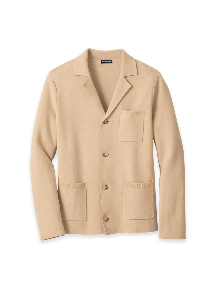 Product Image of Cotton Notch Lapel Cardigan Sweater-Tan