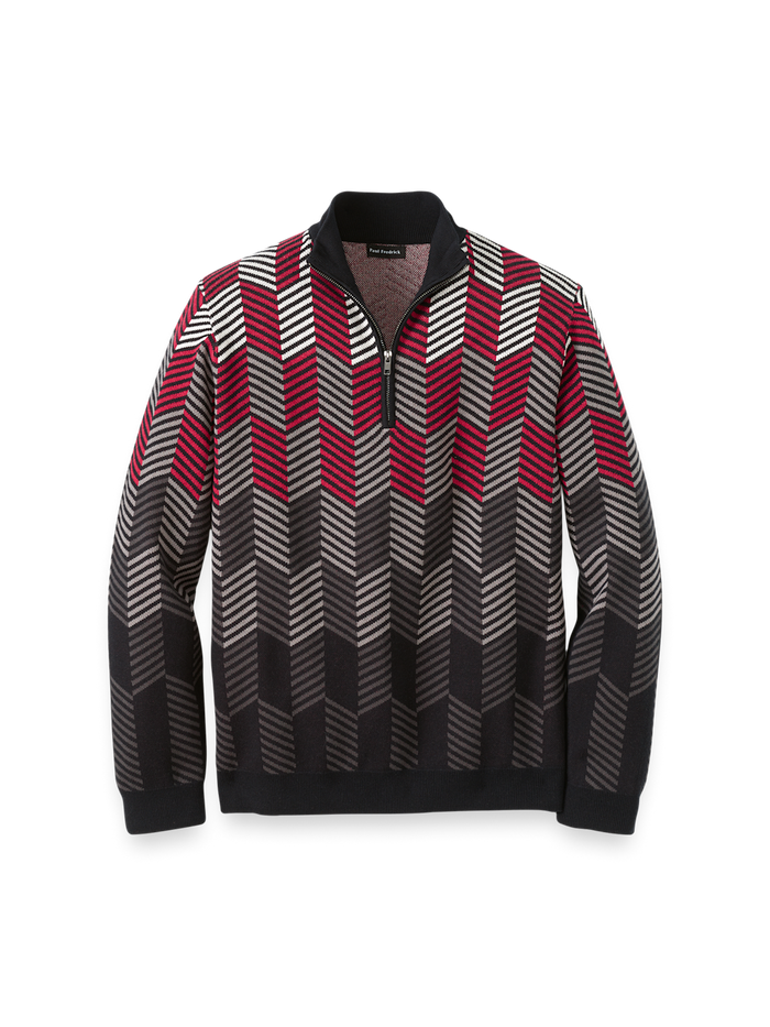 Product Image of Cotton Quarter Zip Mock Neck Sweater-Black/Red