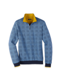 Product Image of Cotton Quarter Zip Mock Neck Sweater-Blue/Gold