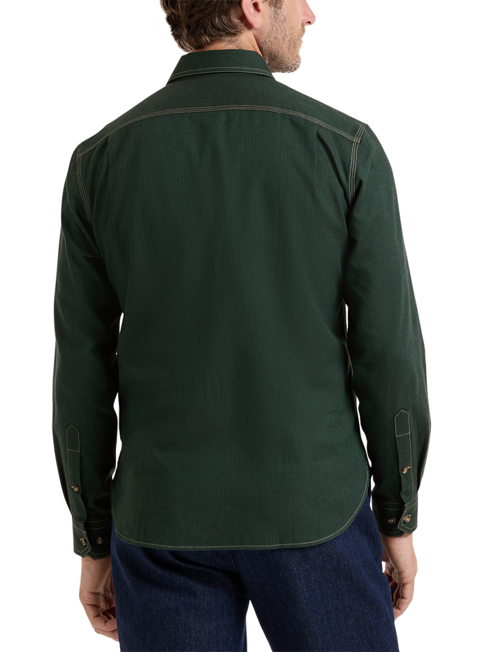 Cotton Solid Herringbone Utility Shirt - Green