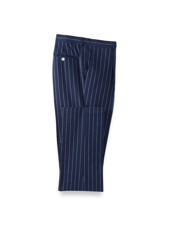 Product Image of Cotton Stretch Pinstripe Seersucker Single Pleat Suit Pants-Navy