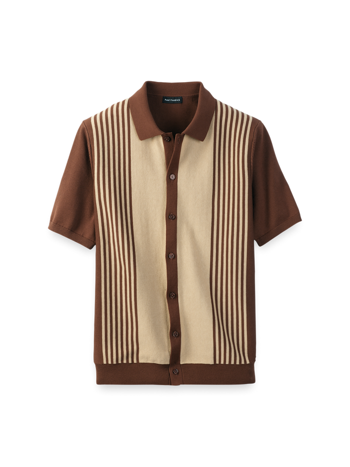 Product Image of Cotton Three Button Front Polo-Brown