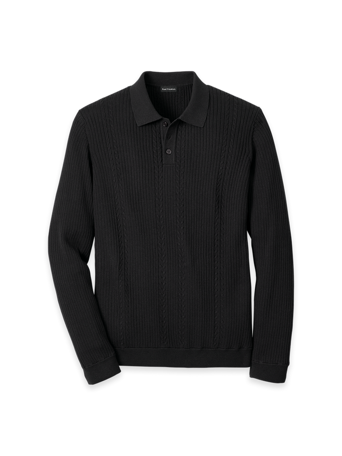 Product Image of Cotton Three Button Polo-Black