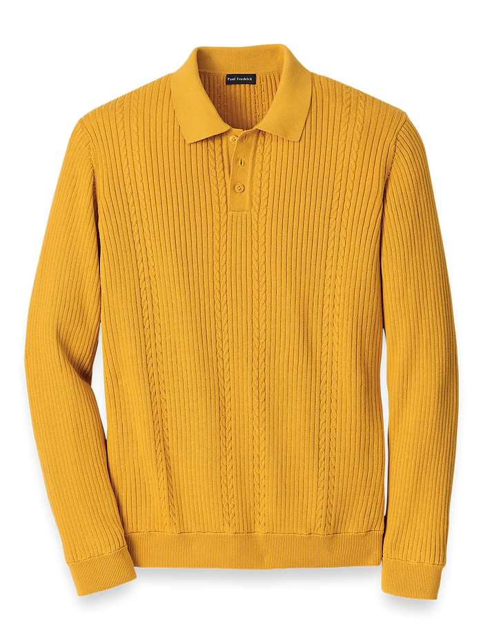 Product Image of Cotton Three Button Polo-Gold