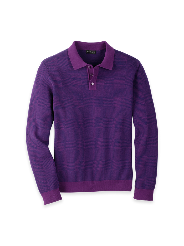 Product Image of Cotton Three Button Polo-Purple