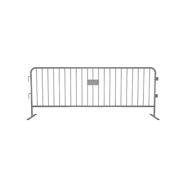 Crowdmaster® Crowd Control Powder Coated Steel Barricade - Flat Feet - 8.5 Ft Long - Silver