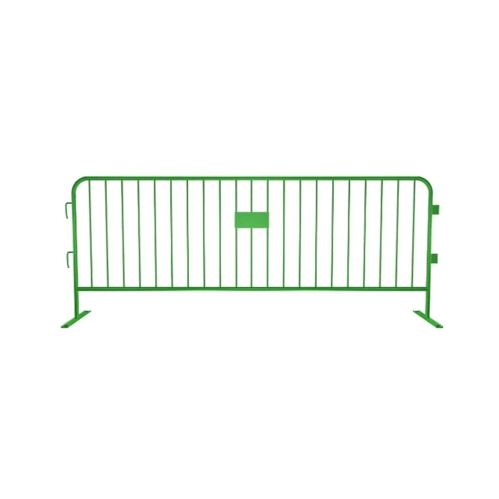 Crowdmaster® Crowd Control Powder Coated Steel Barricade - Flat Feet - 8.5 Ft Long - Green