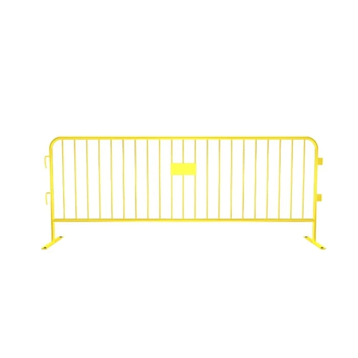 Crowdmaster® Crowd Control Powder Coated Steel Barricade - Flat Feet - 8.5 Ft Long - Yellow
