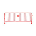 Crowdmaster® Crowd Control Powder Coated Steel Barricade - HD Flat Feet - 8.5 Ft Long - Red