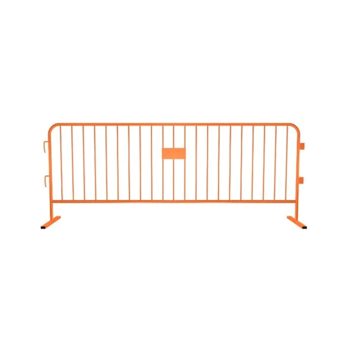 Crowdmaster® Crowd Control Powder Coated Steel Barricade - HD Flat Feet - 8.5 Ft Long - Orange