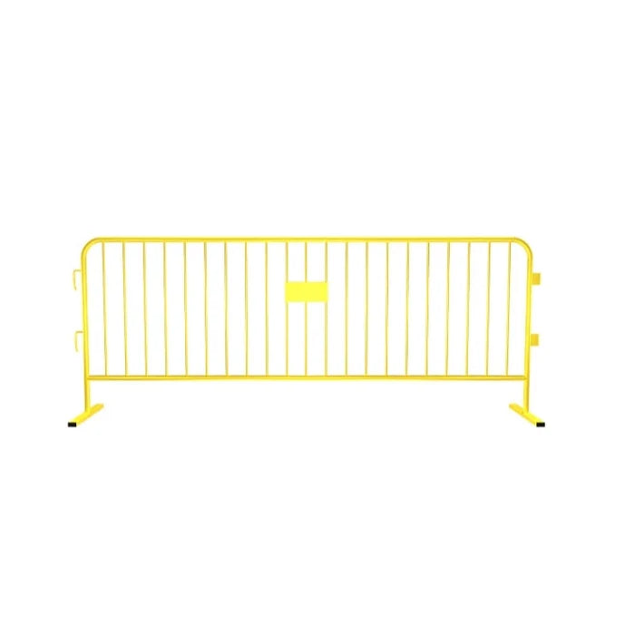 Crowdmaster® Crowd Control Powder Coated Steel Barricade - HD Flat Feet - 8.5 Ft Long - Yellow