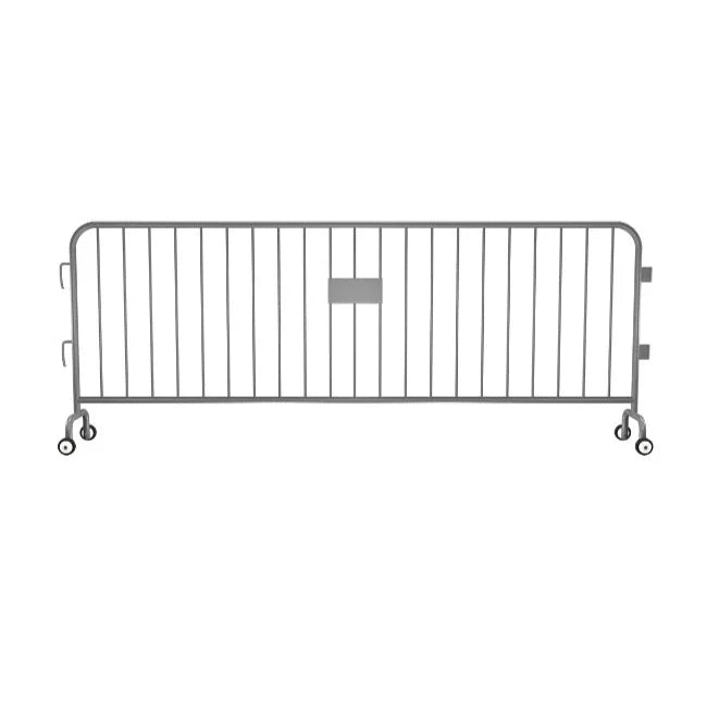 Crowdmaster® Crowd Control Powder Coated Steel Barricade - Roller Feet - 8.5 Ft Long - Silver
