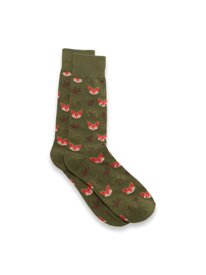 Product Image of Fox Motif Cotton Blend Sock-Green/Orange