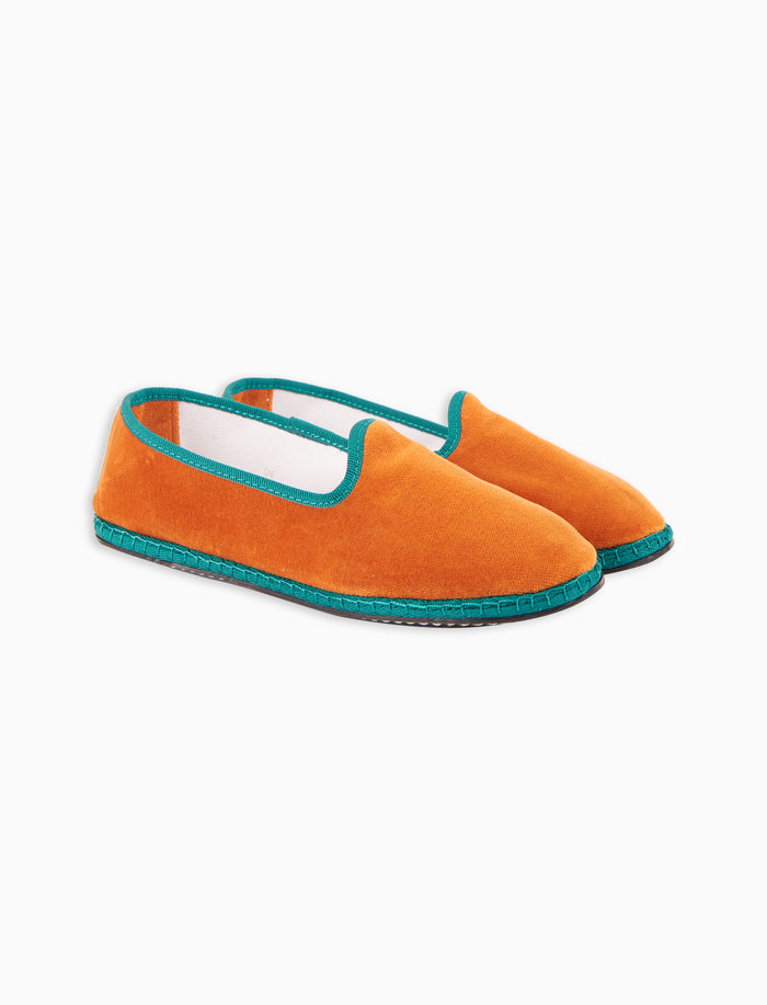Friulane donna velluto arancio tinta unita con contrasti - Gallo 1927 - Official Online Shop