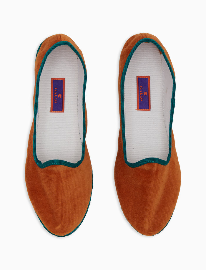 Friulane donna velluto arancio tinta unita con contrasti - Gallo 1927 - Official Online Shop