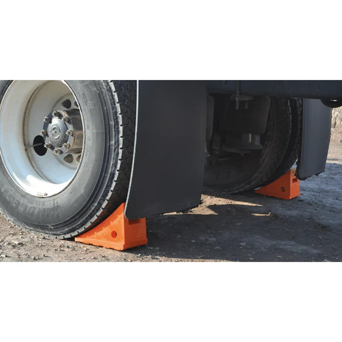 General-Purpose Utility Wheel Chock - Roped Pair - 35" Max Tire Diameter - 30,000 Lbs Capacity