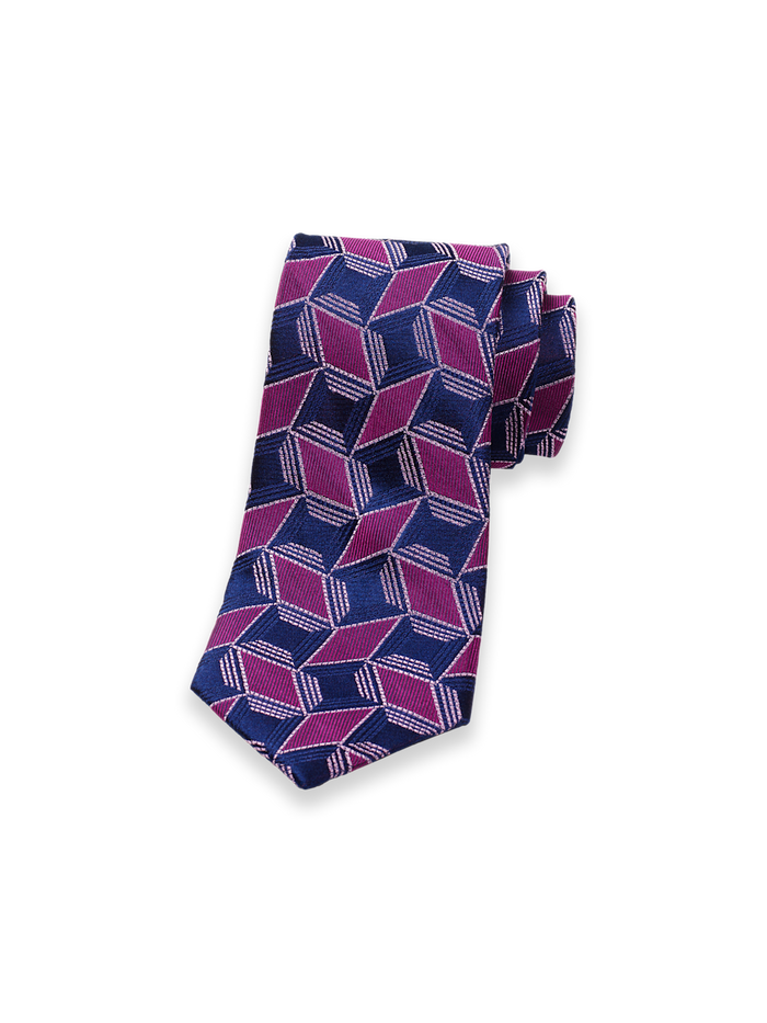 Product Image of Geometric Woven Silk Tie-Berry/Navy