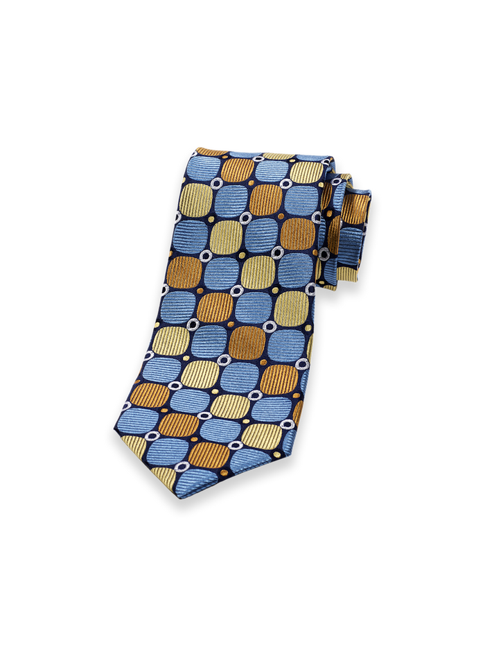 Product Image of Geometric Woven Silk Tie-Blue Multi