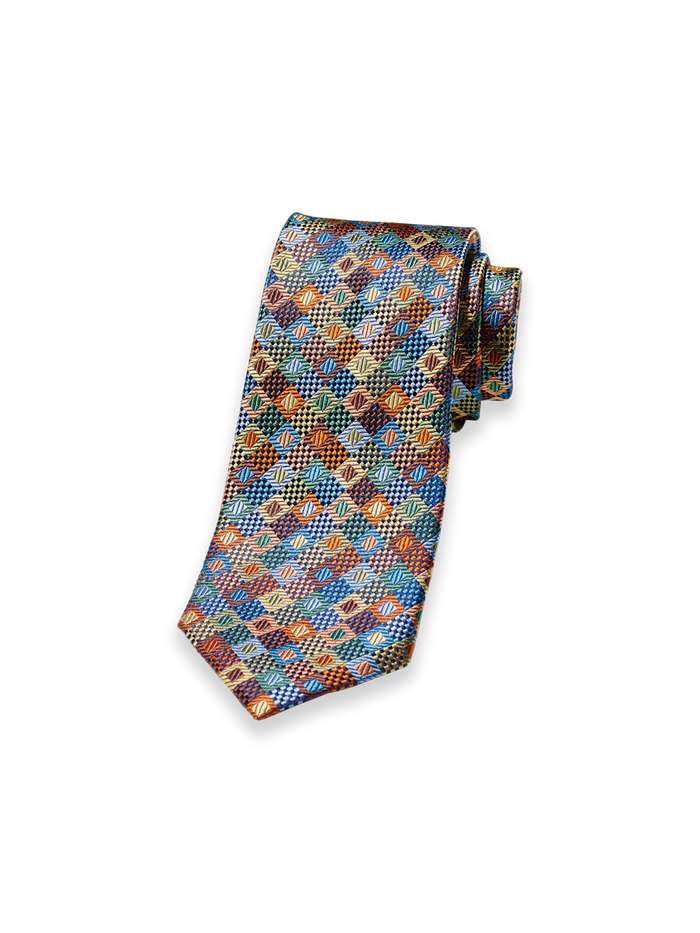 Product Image of Geometric Woven Silk Tie-Brown Multi