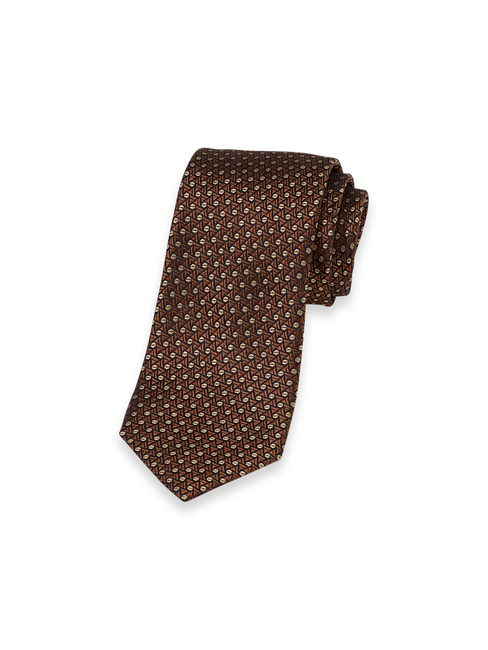 Product Image of Geometric Woven Silk Tie-Brown
