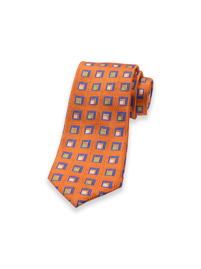 Product Image of Geometric Woven Silk Tie-Orange Multi