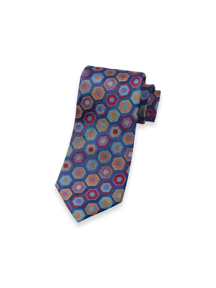 Product Image of Geomteric Woven Silk Tie-Navy Multi
