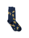 Product Image of Gingerbread Cookie Motif Cotton Blend Sock-Navy/Tan