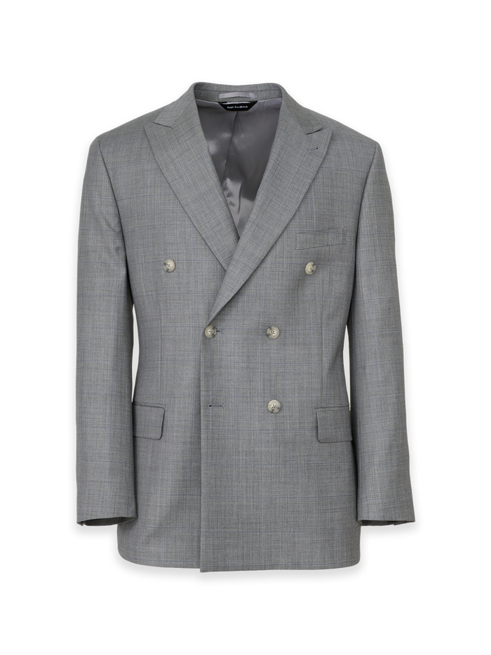 Product Image of Grey Wool Windowpane Double Breasted Peak Lapel Suit Jacket-Grey