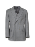 Product Image of Grey Wool Windowpane Double Breasted Peak Lapel Suit Jacket-Grey