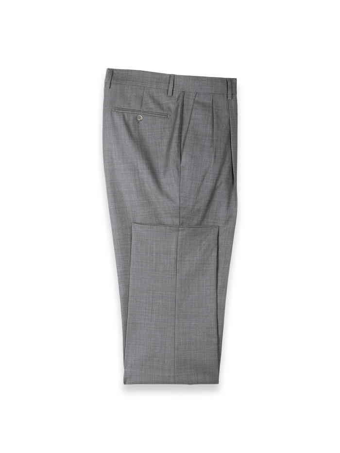 Product Image of Grey Wool Windowpane Double Pleated Suit Pants-Grey
