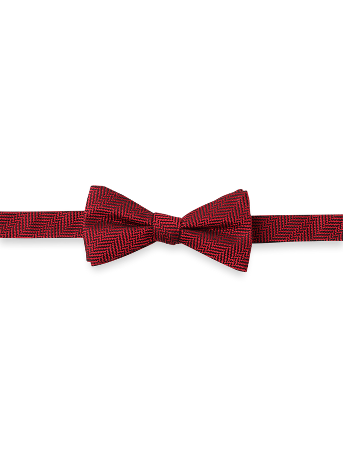 Product Image of Herringbone Woven Silk Pre-tied Bow Tie-Red