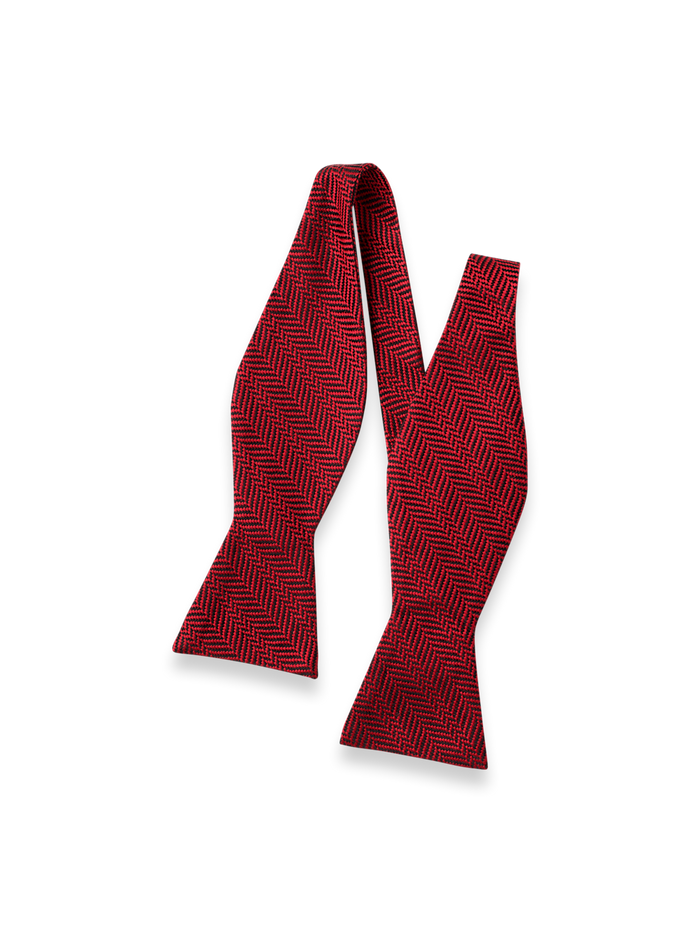 Product Image of Herringbone Woven Silk Self-tie Bow Tie-Red