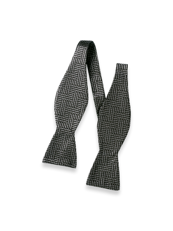 Product Image of Herringbone Woven Silk Self-tied Bow Tie-Silver