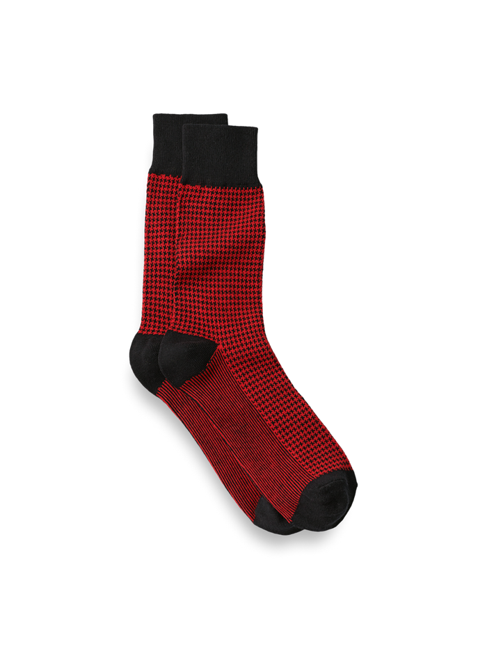 Product Image of Houndstooth Cotton Blend Sock-Red/Black