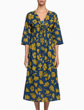 Kaftano lungo donna cotone fantasia fiori su fondo blu - Gallo 1927 - Official Online Shop