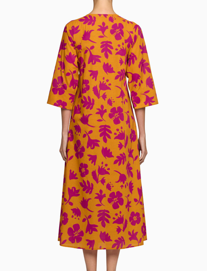 Kaftano lungo donna cotone fantasia fiori su fondo giallo - Gallo 1927 - Official Online Shop