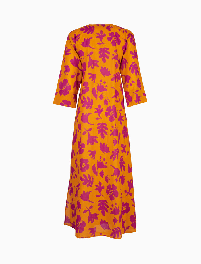 Kaftano lungo donna cotone fantasia fiori su fondo giallo - Gallo 1927 - Official Online Shop