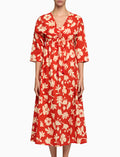 Kaftano lungo donna cotone fantasia fiori su fondo rosso - Gallo 1927 - Official Online Shop